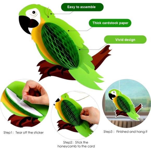 10 Pieces Tropical Birds Honeycomb Paper Cutouts, Parrot Honeycomb - Picture 3 of 7